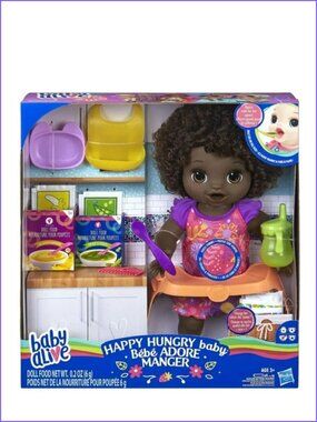 Talking Baby Alive Happy Hungry Baby Black Curly Hair Doll for Age 3+ New In Box
